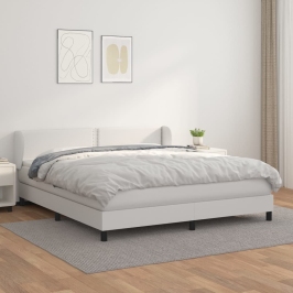 Cama box spring con colchón cuero sintético blanco 160x200 cm