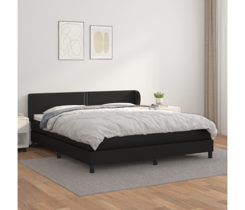 Cama box spring con colchón cuero sintético negro 180x200 cm