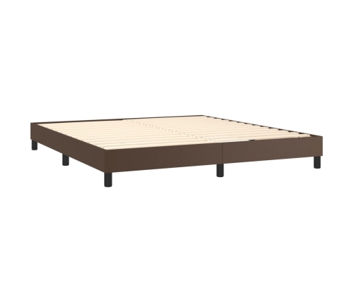 Cama box spring con colchón cuero sintético marrón 180x200 cm