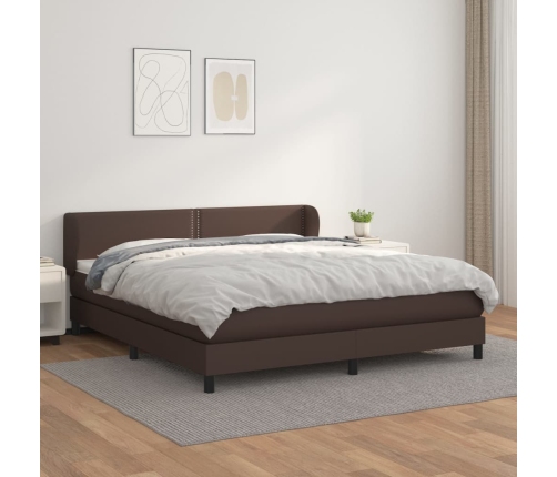 Cama box spring con colchón cuero sintético marrón 180x200 cm