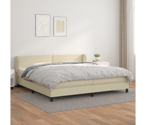 Cama box spring con colchón cuero sintético crema 200x200 cm