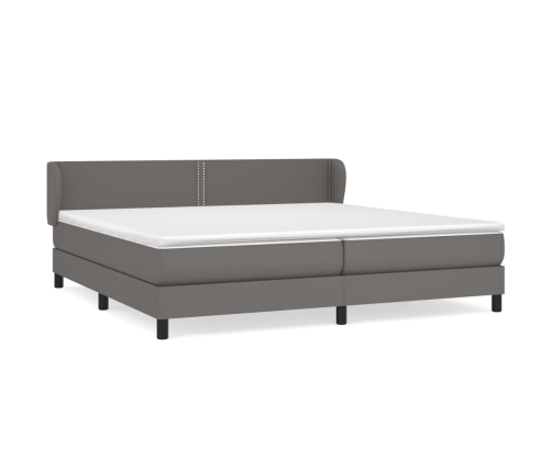 Cama box spring con colchón cuero sintético gris 200x200 cm