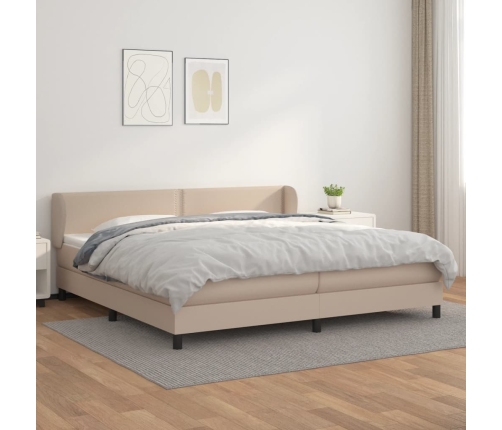 Cama box spring con colchón cuero sintético capuchino 200x200cm