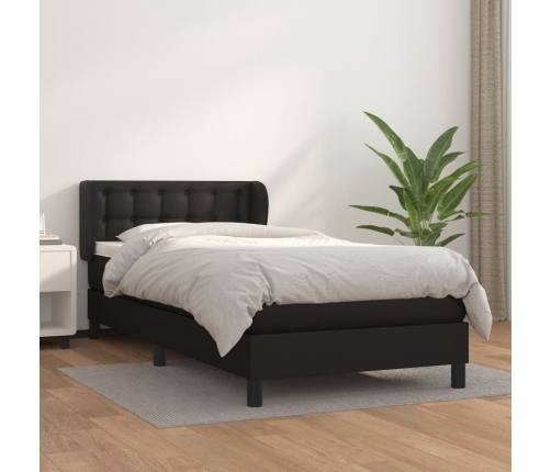 Cama box spring con colchón cuero sintético negro 80x200 cm