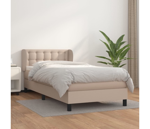 Cama box spring con colchón cuero sintético capuchino 80x200 cm