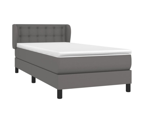 Cama box spring con colchón cuero sintético gris 90x190 cm