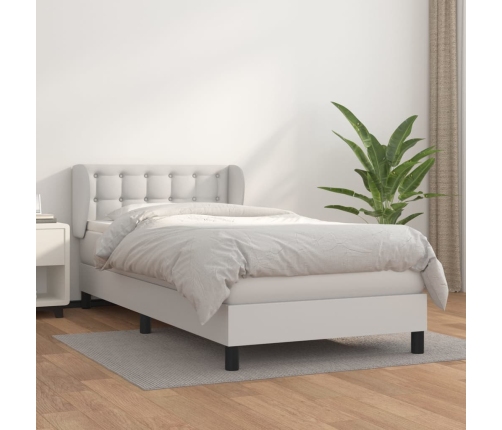 Cama box spring con colchón cuero sintético blanco 100x200 cm