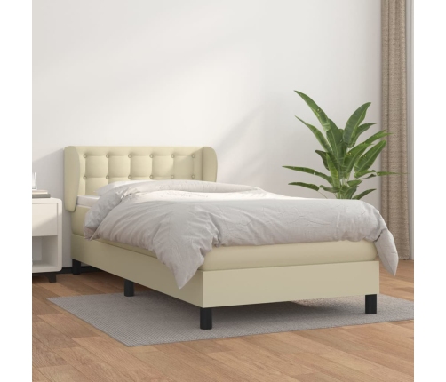 Cama box spring con colchón cuero sintético crema 100x200 cm