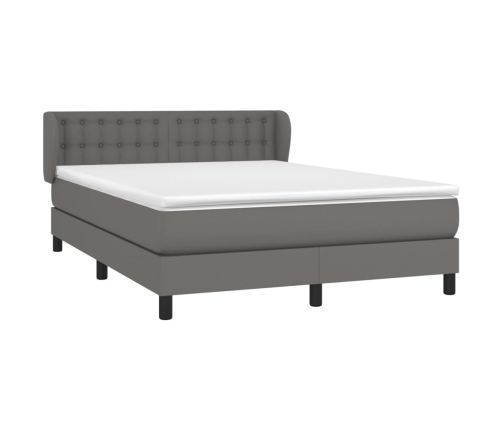 Cama box spring con colchón cuero sintético gris 140x200 cm