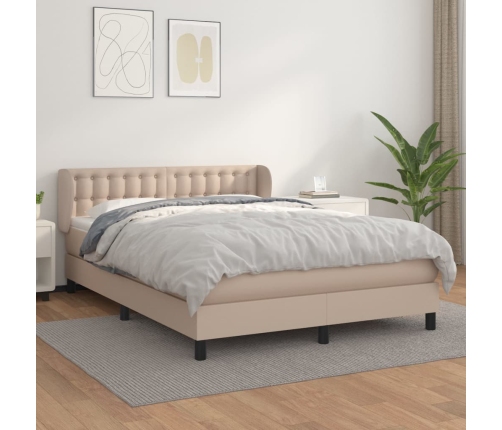 Cama box spring con colchón cuero sintético capuchino 140x200cm