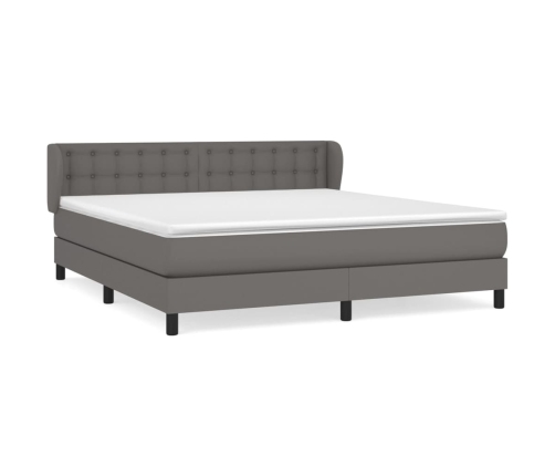 Cama box spring con colchón cuero sintético gris 160x200 cm