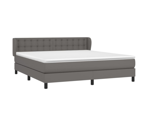 Cama box spring con colchón cuero sintético gris 160x200 cm