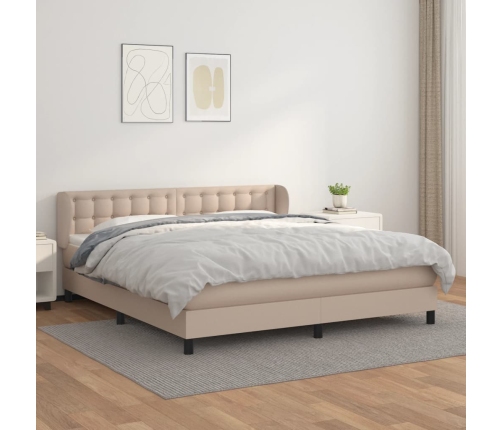 Cama box spring con colchón cuero sintético capuchino 160x200cm