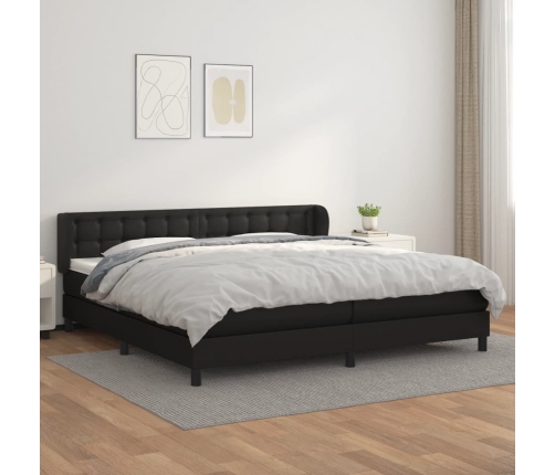 Cama box spring con colchón cuero sintético negro 200x200 cm