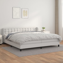 Cama box spring con colchón cuero sintético blanco 200x200 cm
