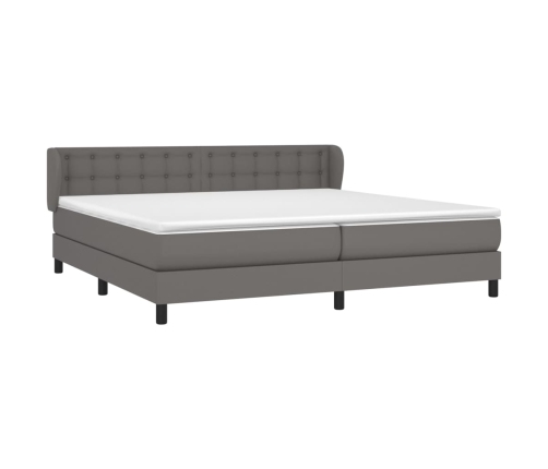 Cama box spring con colchón cuero sintético gris 200x200 cm