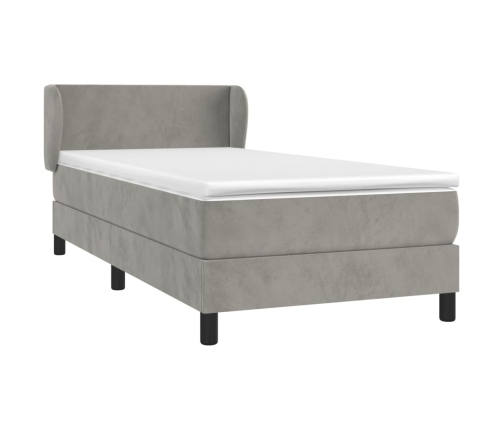 Cama box spring con colchón terciopelo gris claro 80x200 cm