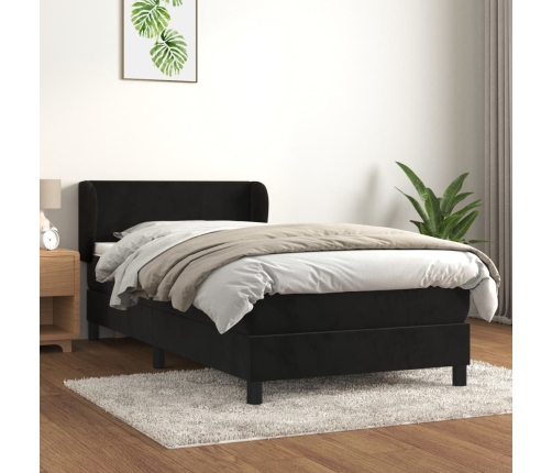 Cama box spring con colchón cuero sintético negro 90x190 cm