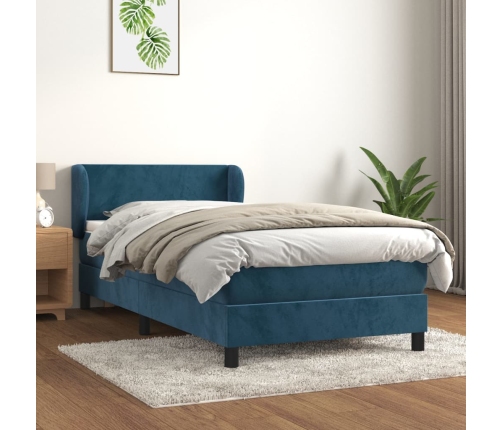 Cama box spring con colchón terciopelo azul oscuro 90x190 cm