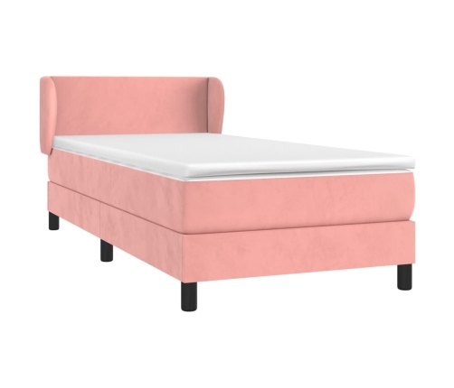 Cama box spring con colchón terciopelo rosa 90x190 cm