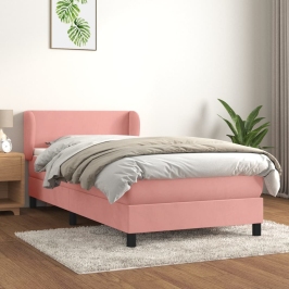 Cama box spring con colchón terciopelo rosa 90x190 cm