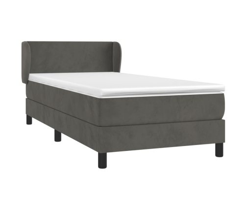 Cama box spring con colchón terciopelo gris oscuro 100x200 cm