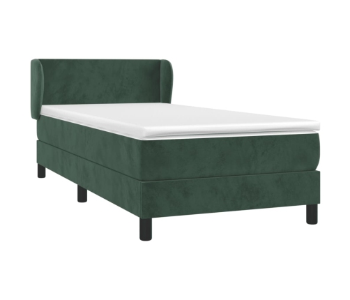 Cama box spring con colchón terciopelo verde oscuro 100x200 cm