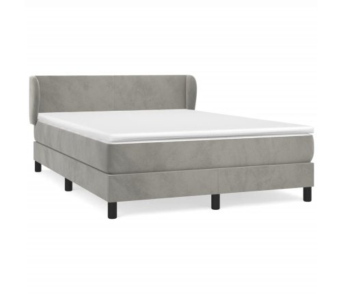 Cama box spring con colchón terciopelo gris claro 140x190 cm