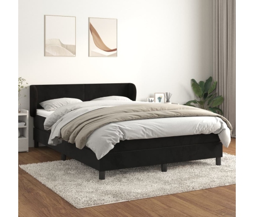 Cama box spring con colchón terciopelo negro 140x190 cm