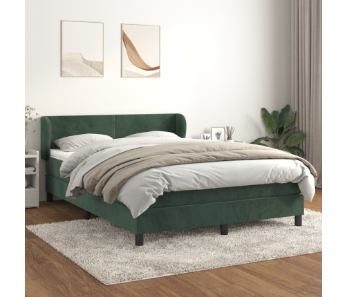 Cama box spring con colchón terciopelo verde oscuro 140x190 cm