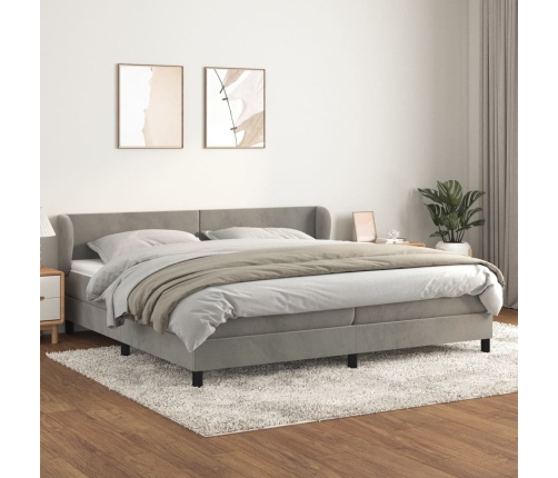 Cama box spring con colchón terciopelo gris claro 200x200 cm