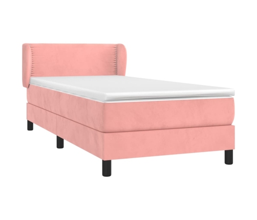 Cama box spring con colchón terciopelo rosa 90x190 cm