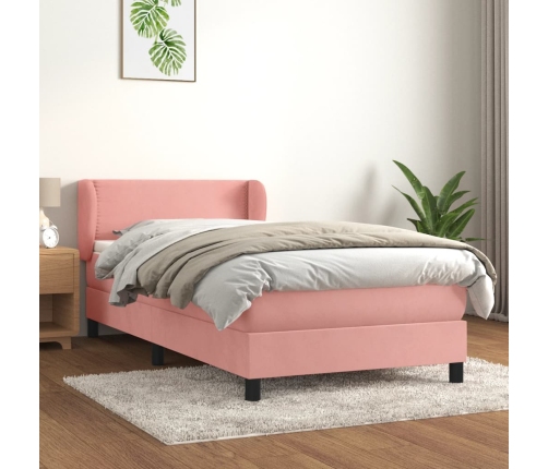 Cama box spring con colchón terciopelo rosa 90x190 cm