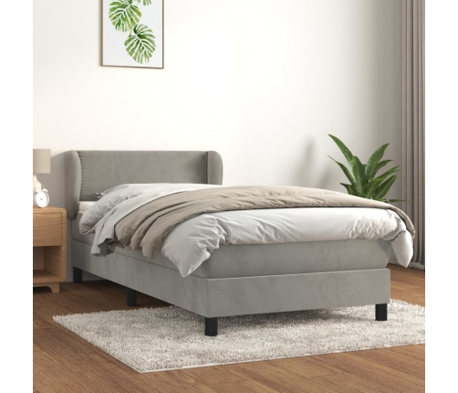 Cama box spring con colchón terciopelo gris claro 90x190 cm