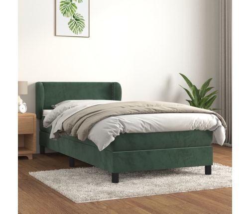 Cama box spring con colchón terciopelo verde oscuro 100x200 cm