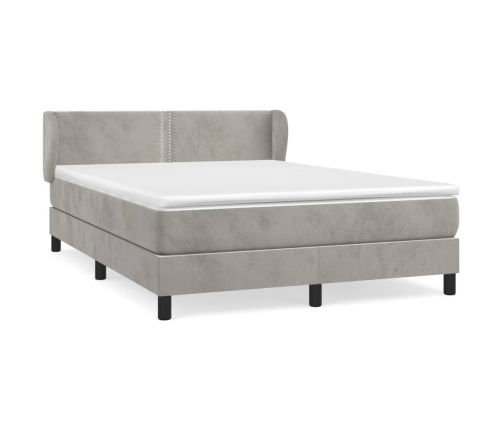 Cama box spring con colchón terciopelo gris claro 140x190 cm