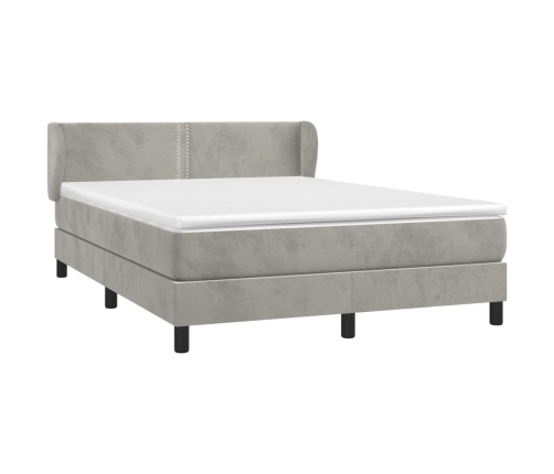 Cama box spring con colchón terciopelo gris claro 140x190 cm