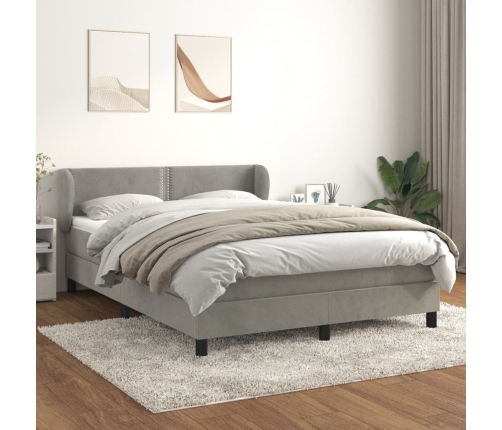 Cama box spring con colchón terciopelo gris claro 140x190 cm