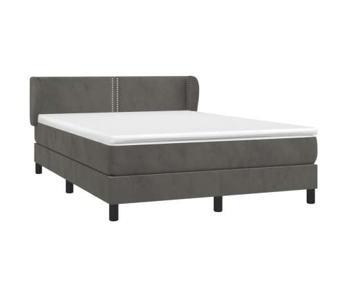 Cama box spring con colchón terciopelo gris oscuro 140x190 cm