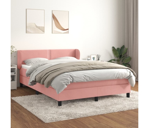 Cama box spring con colchón terciopelo rosa 140x190 cm