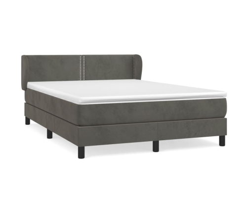 Cama box spring con colchón terciopelo gris oscuro 140x200 cm