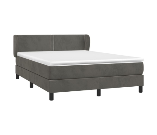 Cama box spring con colchón terciopelo gris oscuro 140x200 cm