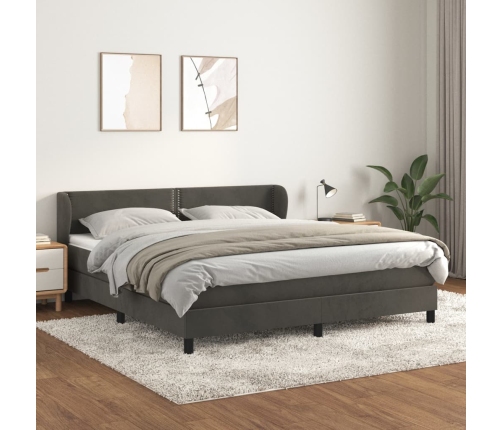 Cama box spring con colchón terciopelo gris oscuro 160x200 cm