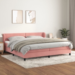 Cama box spring con colchón terciopelo rosa 200x200 cm