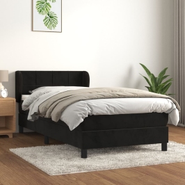 Cama box spring con colchón terciopelo negro 80x200 cm