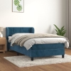 Cama box spring con colchón terciopelo azul oscuro 80x200 cm