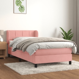 Cama box spring con colchón terciopelo rosa 80x200 cm