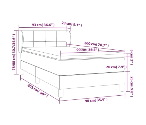 Cama box spring con colchón terciopelo gris claro 90x190 cm