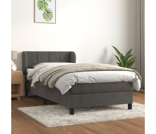 Cama box spring con colchón terciopelo gris oscuro 90x200 cm