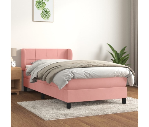 Cama box spring con colchón terciopelo rosa 90x200 cm